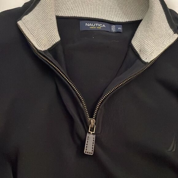 Nautica Black Cotton Knit 1/4 Zip Sweater Top Mens Size Extra Large Mock Neck - Picture 5 of 10